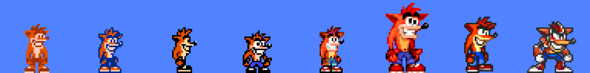 A series of Crashes
Can you guess all the styles?
#CrashBandicoot #PixelArt #FanArt