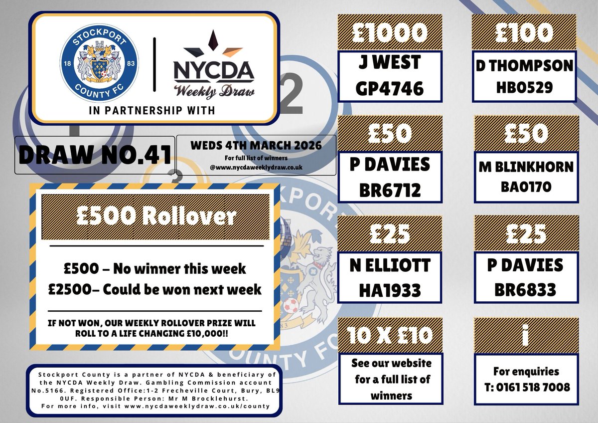 Stockport County Weekly Draw Partnership tweet media