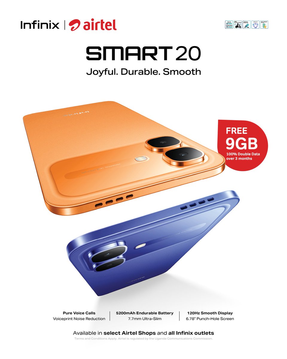 ultragadgetstor's tweet photo. Get the Infinix SMART20 for just UGX 448,000 and enjoy:
✅ UGX 5,000 instant discount 💸
✅ FREE Wireless Earbuds (XE33) 🎧
✅ FREE 9GB Airtel Data (Double Data for 3 months!)
Timeline: 4th – 31st March 2026
Order using link in bio or WhatsApp 0755961936 https://t.co/Zj6oLFDuGM
