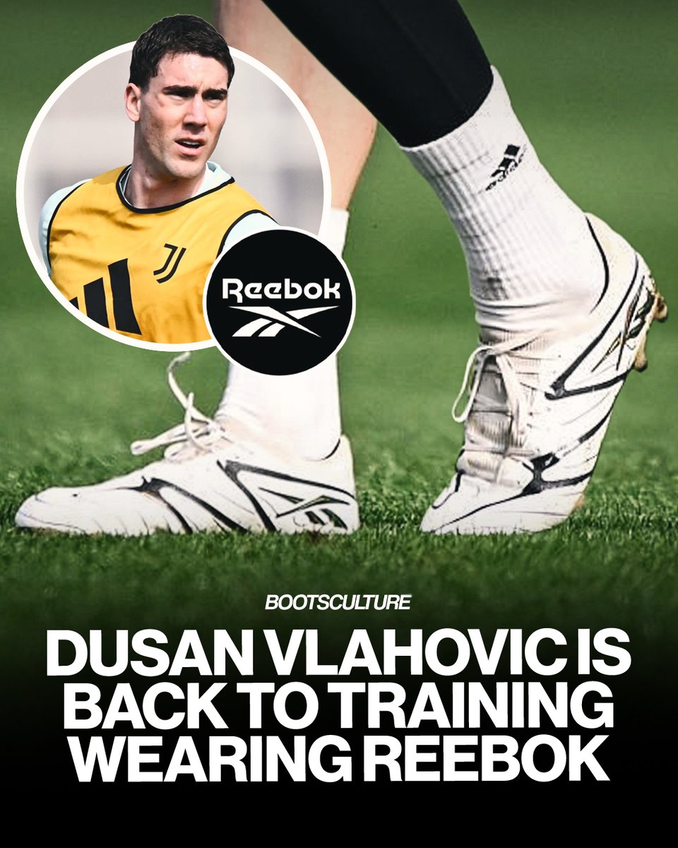 bootsculture's tweet photo. 👀 Unexpected. Dusan Vlahovic is back to training on the pitch and surprisingly switched to Reebok!
Reebok is officially back on the football boot game. 

Photos: Juventus FC
#bootsculture https://t.co/5x3ZRXTmzU