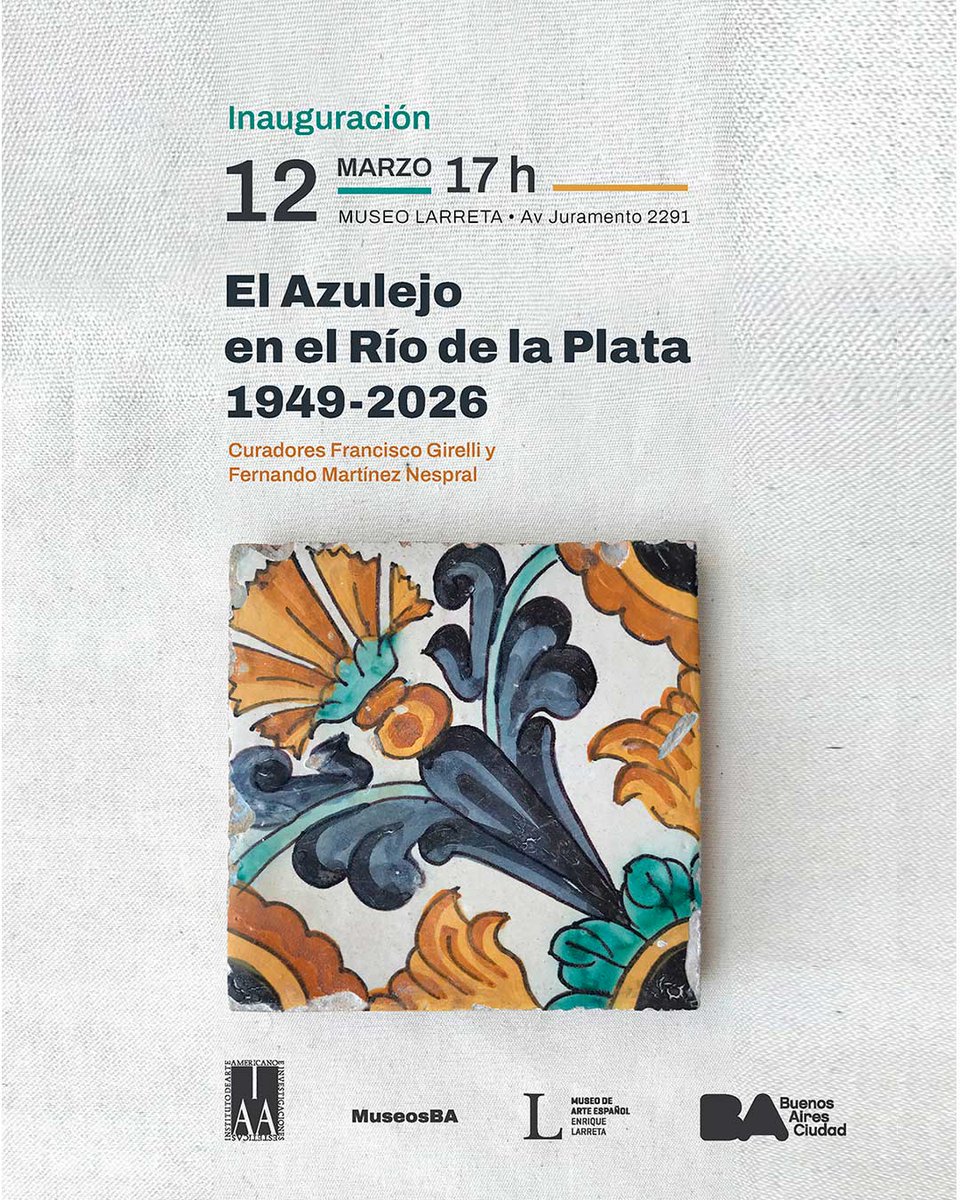 Exposición «El azulejo en el Río de la Plata 1949 - 2026. Ochenta años de investigación en el IAA» en el Museo Larreta a partir del jueves 12 de marzo de 2026. La muestra estará vigente hasta el 9 de abril. Leer más en iaa.fadu.uba.ar/?p=19578