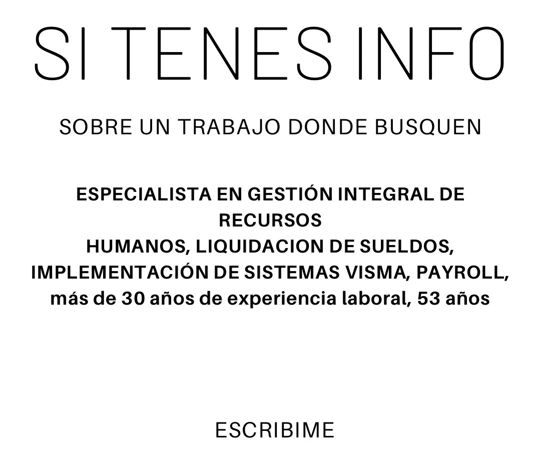 Mi papá tiene muchísima experiencia, más de 30 años, pero saben cómo está la situación y con su edad no lo llaman de ningún lado, me da vergüenza hacer esto, odio contar mi vida privada, pero no soporto verlo llorando y triste sintiéndose insuficiente cuando sabe un montón.
Si