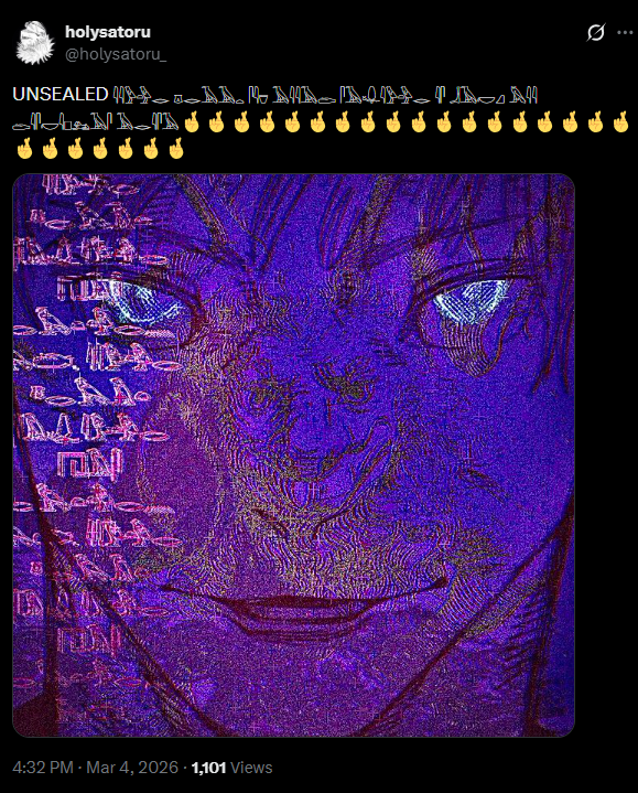 incorrectsukugo's tweet photo. holysatoru just got unsealed and he immediately jumped into a fight with holysukuna 🤦💔#LifeImitatesArt https://t.co/a9yxTxLMXP