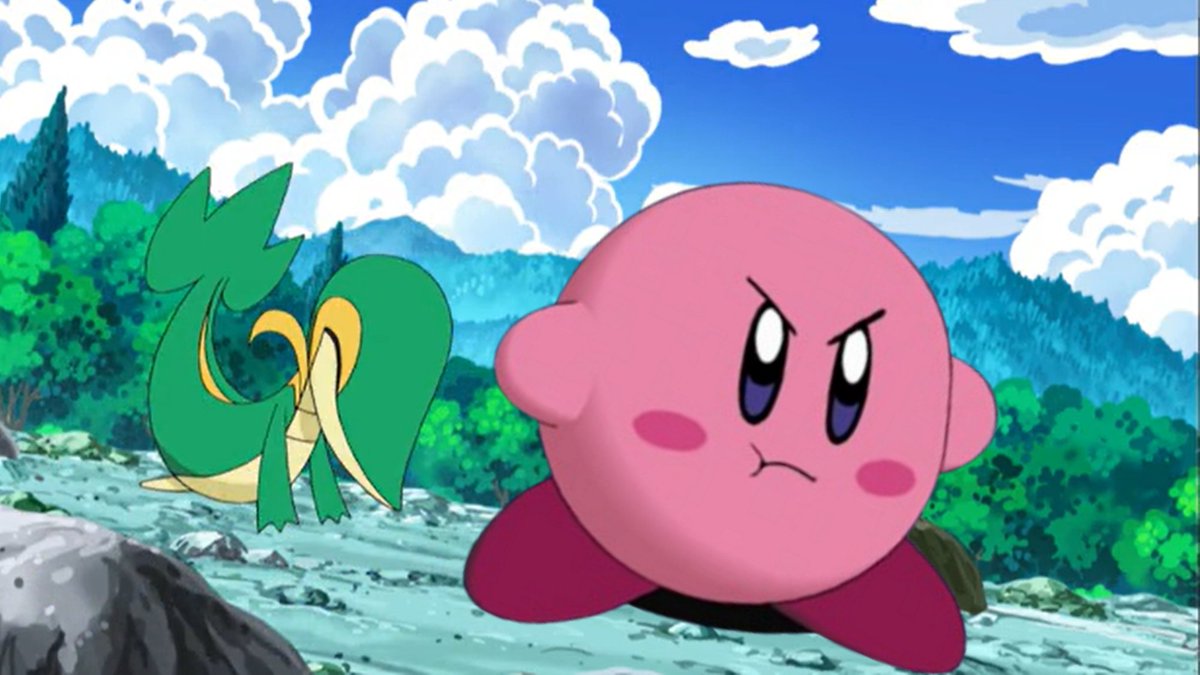 MF260VA's tweet image. Now the opposite! Kirby edited into Pokémon 🐍⭐
#kirby #snivy #ツタージャ