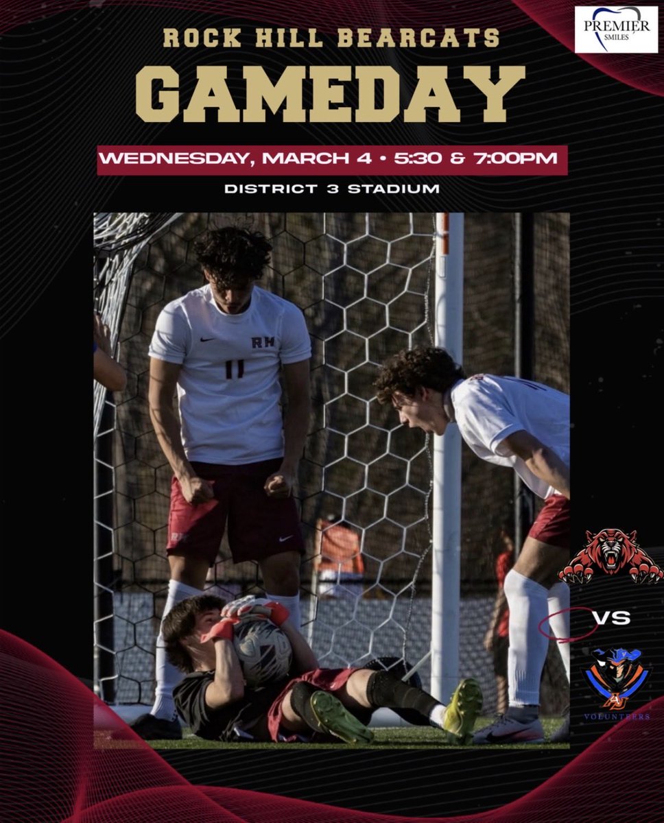 RockHill_Soccer's tweet photo. 🔥 GAMEDAY 🔥

Looking to build on last night’s performance. 

Rock Hill vs. Andrew Jackson
 Home match- D3 stadium 
JV 5:30pm kickoff 
Varsity 7:00pm kickoff 
#Family
@RHBearcats 

Tickets:
https://t.co/VtuDQOdsvA https://t.co/JmlivbYs9W