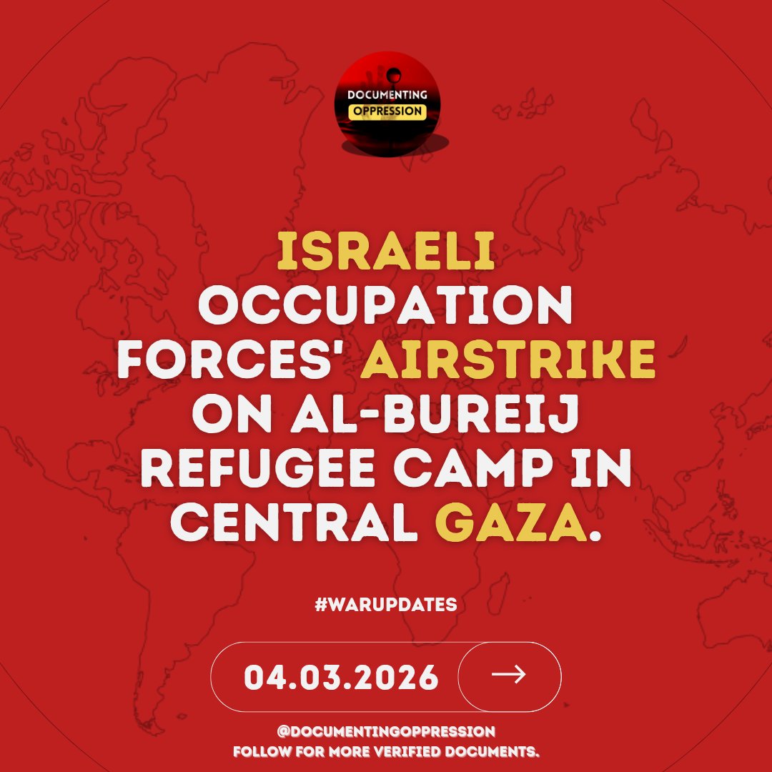 ZulmWatch's tweet photo. 🔻 Israeli occupation forces' airstrike on Al-Bureij refugee camp in central Gaza.

#WarUpdates

Follow for more verified Updates.
@DocumentingOppression https://t.co/eePhJwQLAB