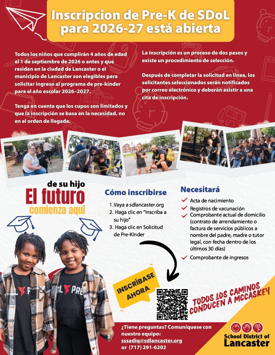 SDoLPreK's tweet photo. Our @SDoLancaster PreK application for the 2026/27 school year will open on Tuesday, March 17! 🥳

If your child will be 4 years old by Sept 1, and you live in SDoL, they may qualify for our free, full day, high-quality PreK Program! Apply early! 

https://t.co/7zTVbw8TqR https://t.co/HpyyWPsMEC