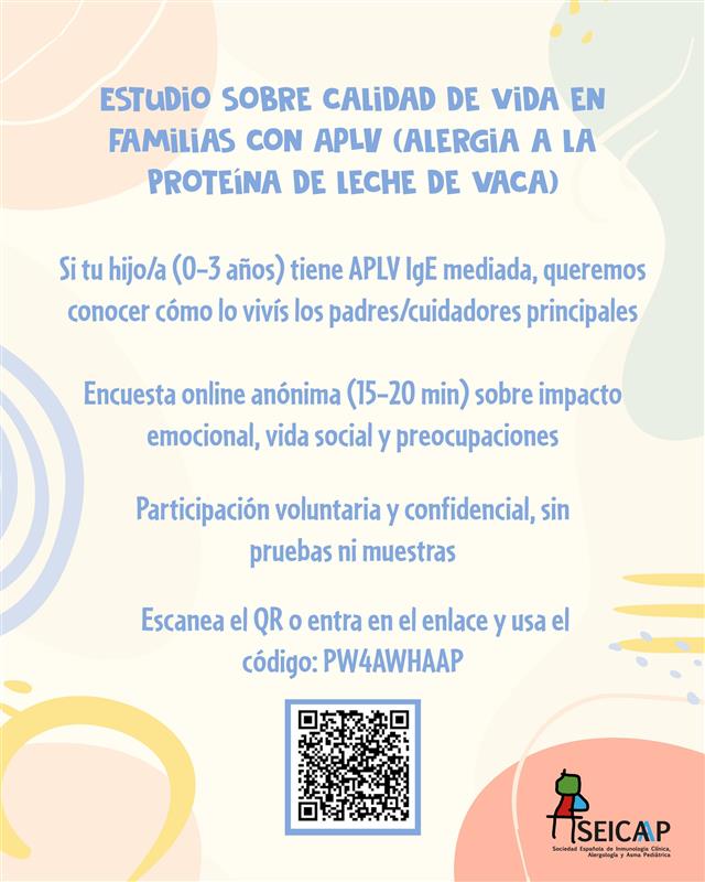🥛¿Tienes un hijo menor de 4 años con alergia a la proteína de leche de vaca APLV?

🔸Queremos conocer cómo vivís los padres/cuidadores principales.  

✍️Encuesta anónima sobre impacto emocional, vida social y preocupaciones

Toda la información aquí👇
seicap.es/tienes-un-hijo…