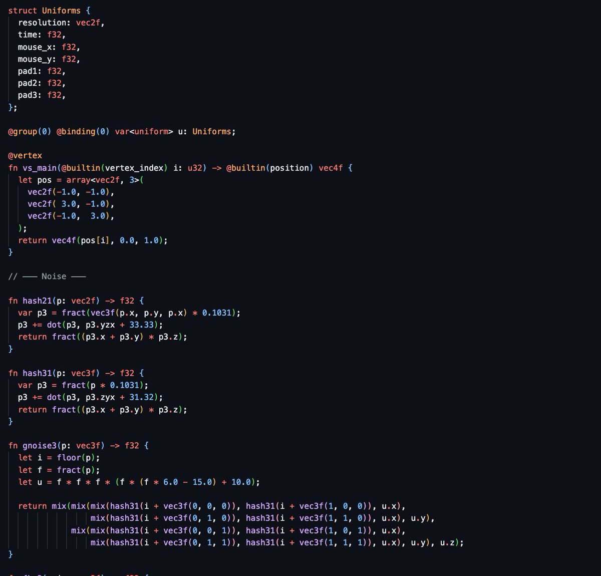 nozaqi_dev's tweet photo. CGのプロトタイピングでWEBGPUを使ってみてるけどまだうまくいかない部分が多い。WGSL読めなさすぎて難しい...
#webgpu https://t.co/jhySz4w0QM