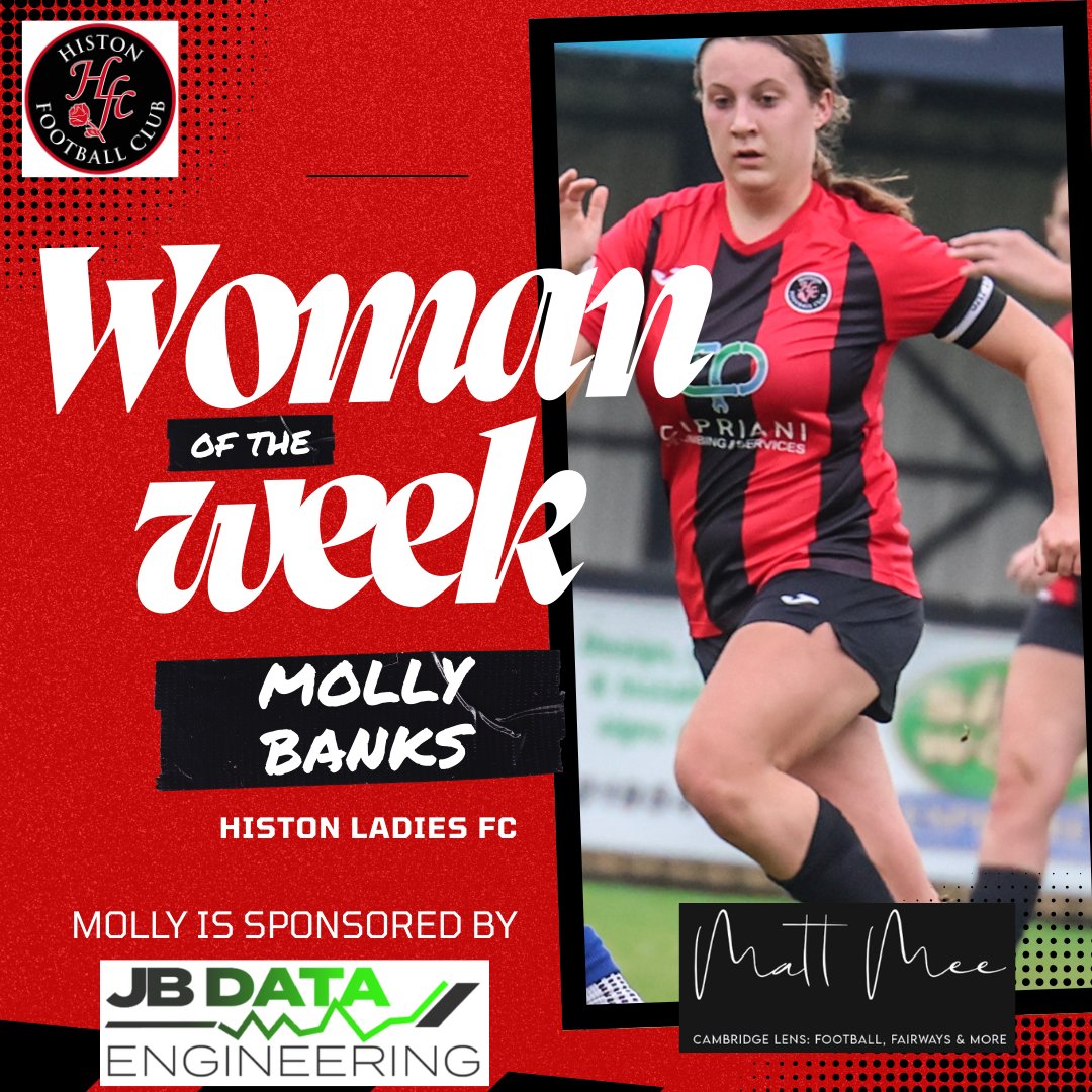 HistonLFC's tweet photo. 🔴⚫ Woman of the Week 🔴⚫

Molly ran the show in midfield on Sunday 💪 Breaking up play, recycling the ball &amp; driving us forward all game. An engine in the middle of the park 👏

Well deserved!

#WomanOfTheWeek #RedAndBlack #GrassrootsFootball https://t.co/KYChTYy29d