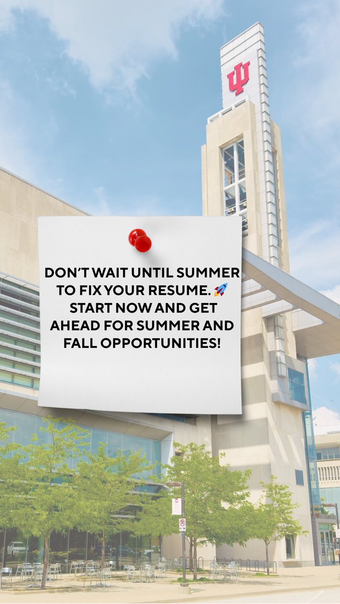 Summer &amp; spring opportunities will be here before you know it 👀

Don’t wait to update your resume.

📄 Meet with our student staff
📍 Drop-ins: Tues/Thurs 1–3 | Wed 11–1
💻 Or submit online for a review

Start now. Stress less later.