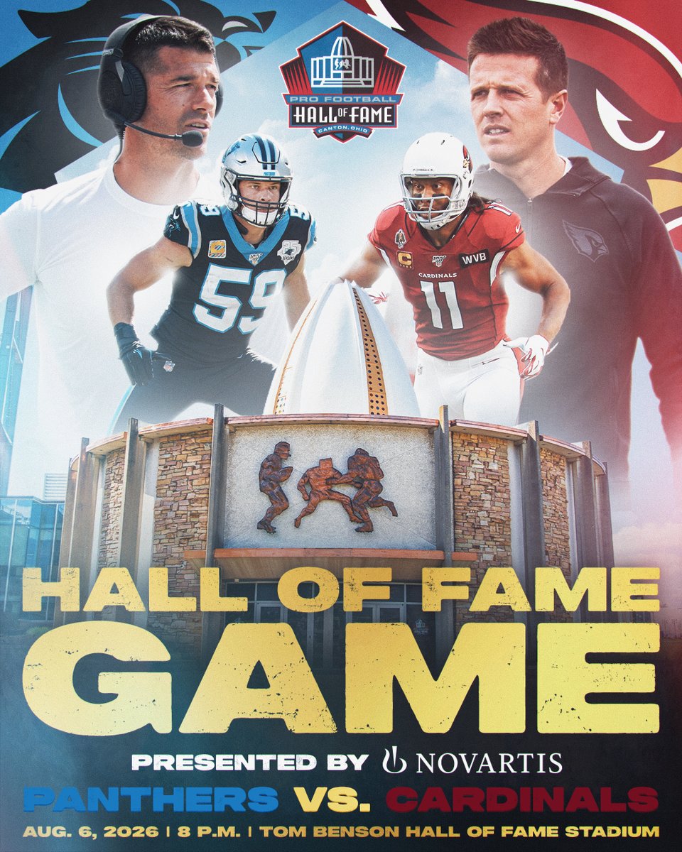 It’s official! The Arizona Cardinals <a href="/AZCardinals/">Arizona Cardinals</a> and Carolina Panthers @panthers will open the 2026 <a href="/NFL/">NFL</a> season in Canton in the Hall of Fame Game presented by <a href="/Novartis/">Novartis</a>. Tickets go on sale Monday, March 9, at noon. profootballhof.me/4ssaNDV
