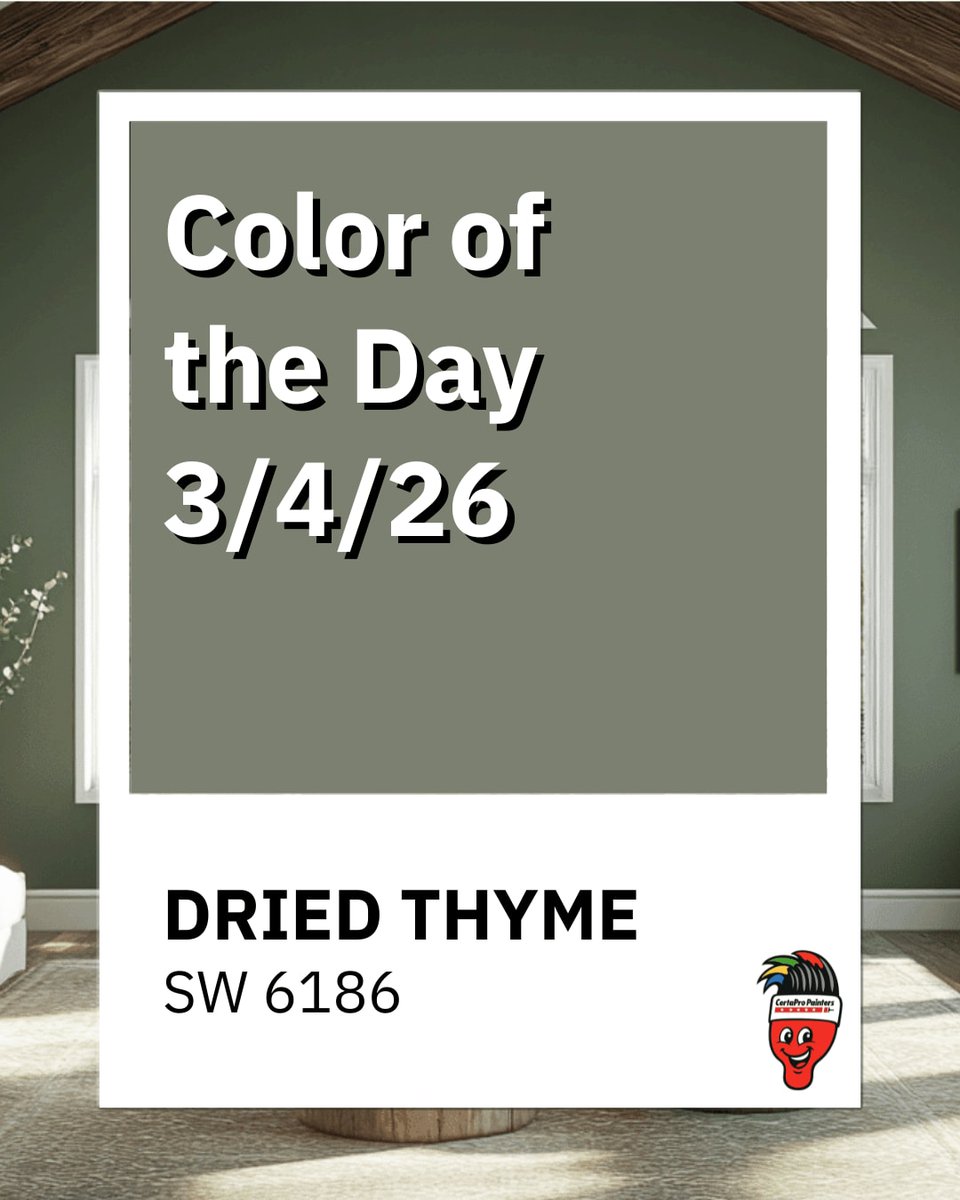 CertaPro_'s tweet image. Bristles says:
“Rich, grounded, and full of character.”

#ColorOfTheDay #BristlesSays #DriedThyme #SherwinWilliams #CertaProPainters #ColumbusOH #InteriorPainting #ExteriorPainting #AccentWall #ColumbusHomes #ProfessionalPainters #GreenPaint