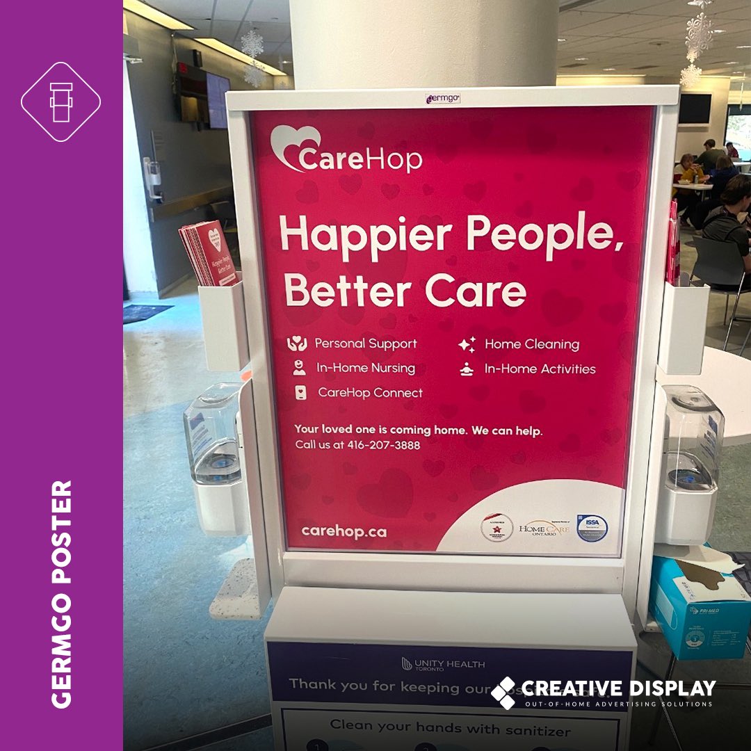 CreativDisplay's tweet photo. Happier People, Better Care. Carehop are advertising at select Unity Health and Halton Healthcare locations. Interested in advertising? Contact us today!

#marketing #cdt #ooh #marketingdigital #digitalmarketing #branding #socialmediamarketing #design #advertising #graphicdesign https://t.co/HlTZ02fDsF