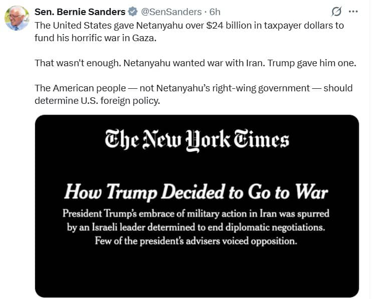 Bernie Sanders denuncia que Netanyahu determina la política de Estados Unidos
🇺🇲🇮🇱💥🇮🇷🇵🇸

 📍share.google/tP9q8Zds3aizwz…