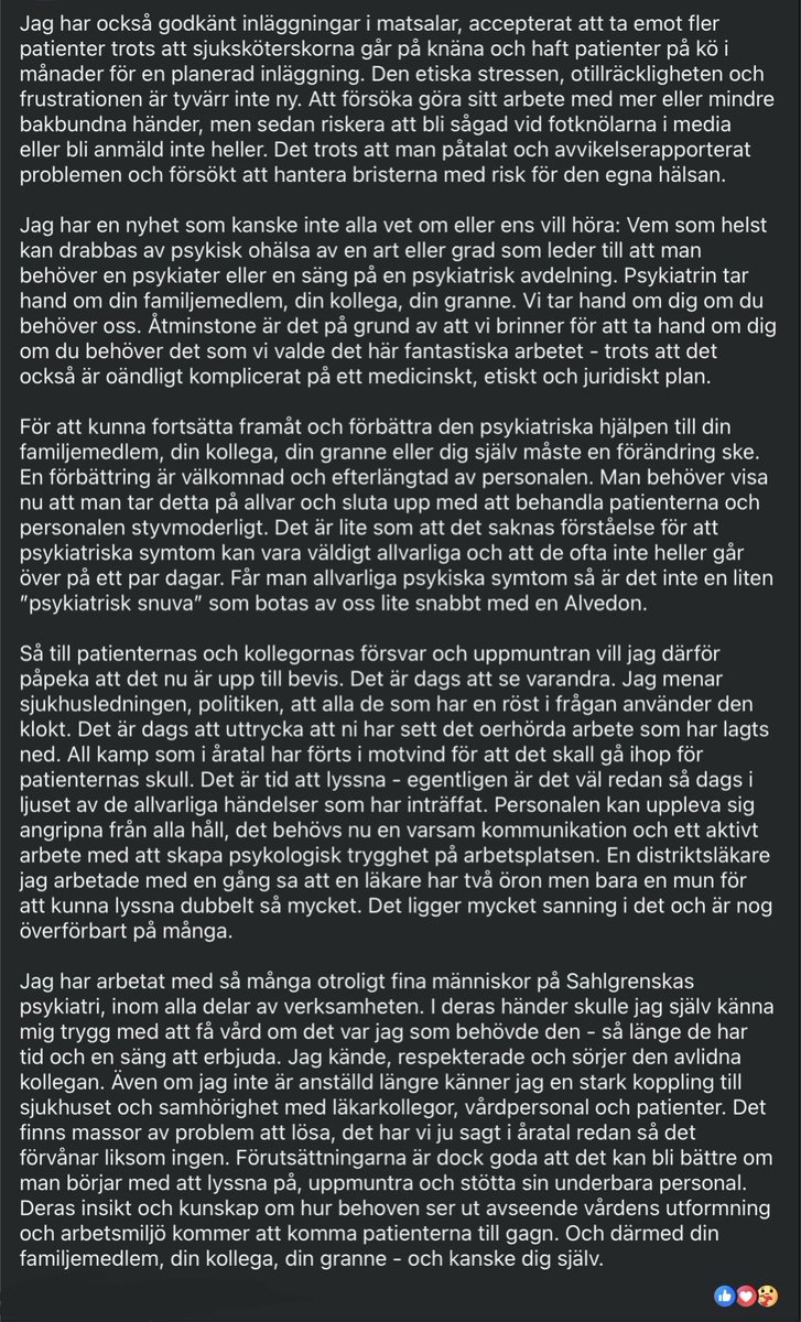 Läkaren och psykiatern Linnea Schmitz skriver starkt och klokt och begripligt om psykiatrin vid Sahlgrenska Universitetssjukhuset och i Västra Götalandsregionen. 

Men hennes budskap är giltigt för många psykiatriska kliniker ute i Sverige. Det är dags att lyssna.
