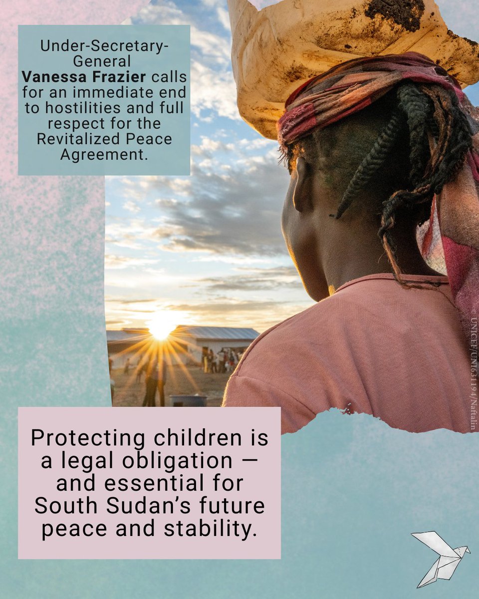 childreninwar's tweet photo. South Sudan’s children are facing an alarming surge in grave violations amid escalating conflict. As hostilities intensify across the country, children are paying the highest price.  Read SRSG CAAC

@_VanessaFrazier's full statement: https://t.co/Mv2Kt2bgI2 

#ProveItMatters https://t.co/uOiLSCWwnb