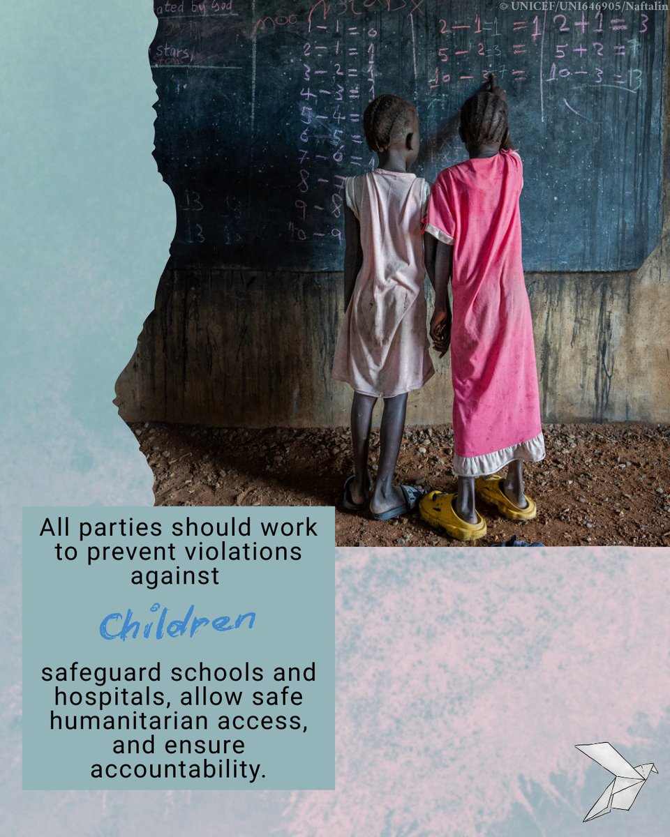 childreninwar's tweet photo. South Sudan’s children are facing an alarming surge in grave violations amid escalating conflict. As hostilities intensify across the country, children are paying the highest price.  Read SRSG CAAC

@_VanessaFrazier's full statement: https://t.co/Mv2Kt2bgI2 

#ProveItMatters https://t.co/uOiLSCWwnb