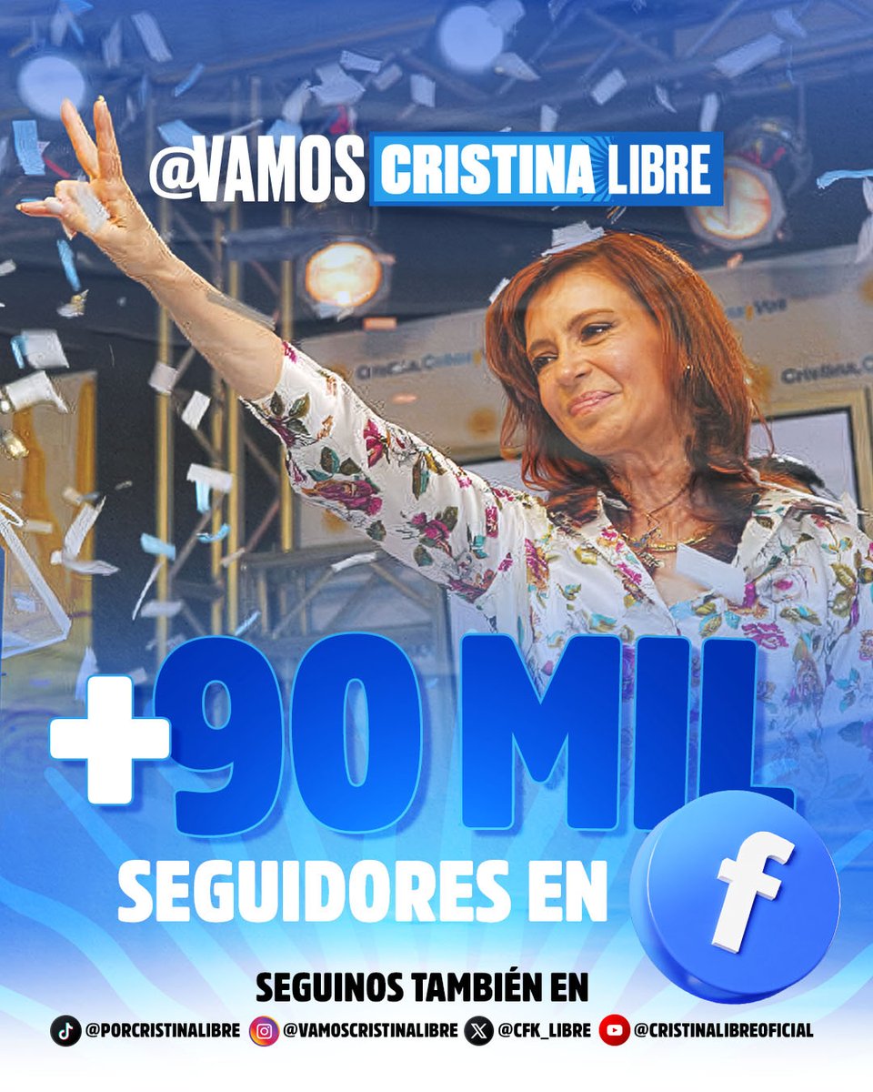 No es solo un número,
son miles de voces diciendo Cristina Libre.
Ya somos más de 90 mil en Facebook 💙