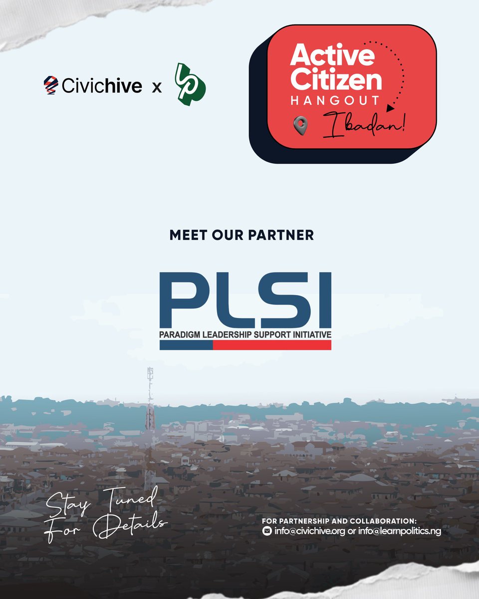 The Active Citizen Hangout is proud to partner with PLSI to create a space for dialogue, collaboration, and action in Ibadan. 

This partnership brings together shared values of civic responsibility, youth engagement, and community impact. 

Get ready for meaningful