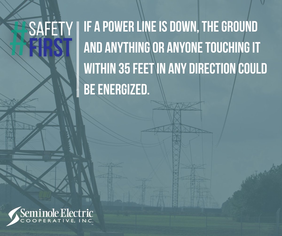 Always assume that downed lines are live. If a power line is down, the ground and anything or anyone touching it within 35 feet in any direction could be energized. #SafetyFirst