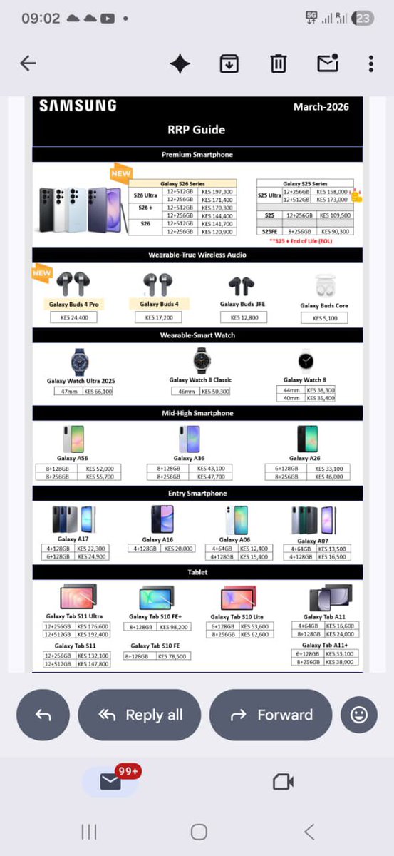 The newly unveiled Samsung Galaxy S26 series  powered by #GalaxyAI in the recent #GalaxyUnpacked is now available for pre order in Kenya. 

The RRP is as attached below :