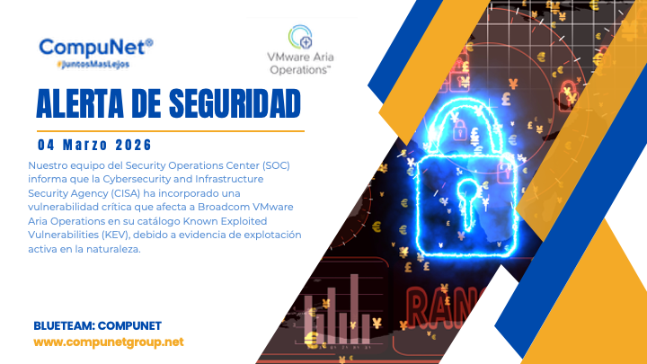 CompunetChile's tweet photo. 🚨 #AlertaDeSeguridad

CISA incorporó vulnerabilidad crítica en #VMware Aria Operations al catálogo KEV por explotación activa (CVE-2026-22719, CVSS 8.1).

Afecta versiones 8.x y entornos Cloud Foundation 9.x.x.x.

🔎 Recomendación: actualizar de inmediato y reforzar monitoreo. https://t.co/fdMymc3UtA