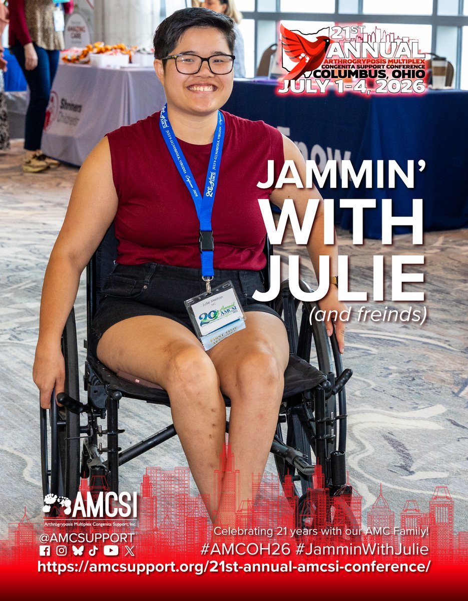 amcsupport's tweet image. 🎶 Jam with Julie in Columbus!

Board Certified Music Therapist Julie Melton is leading an inclusive jam session! Sing, play, or just join the fun; all abilities welcome.

Register now
amcsupport.org/21st-annual-am…

#AMCSI #AMCOH26 #EarlyBirdRegistration #Arthrogryposis #AMCStrong