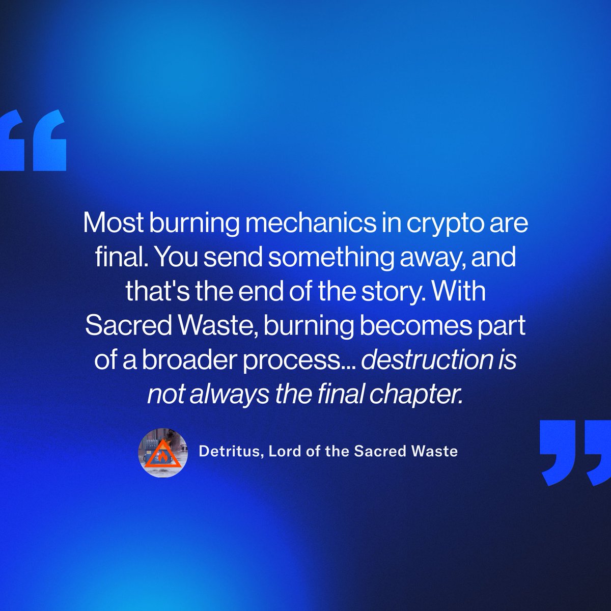 What if burning wasn't the end?

We sat down with Detritus, Lord of the <a href="/Sacred_Waste/">sacred waste</a>.

He's building a protocol that turns dead tokens into new possibilities.

Full interview in the next tweet 👇