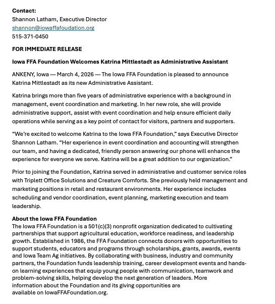 Iowa FFA Foundation tweet media