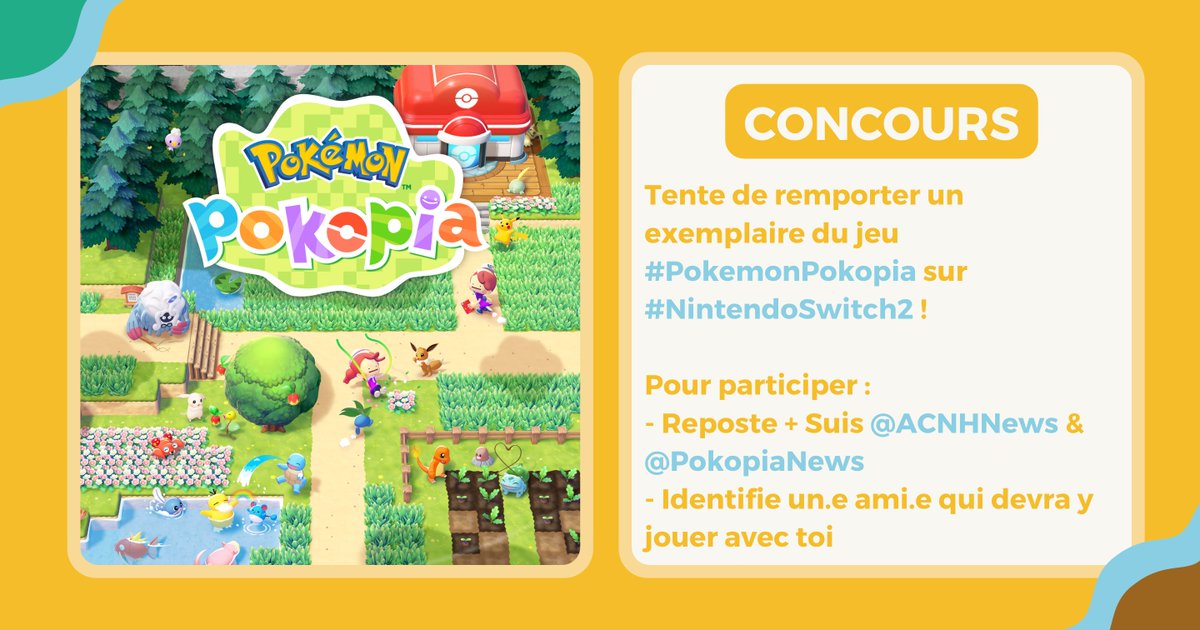 🏝 #Concours — Tente de remporter un exemplaire du jeu #PokemonPokopia sur #NintendoSwitch2 !

Pour participer :
- Reposte + Suis <a href="/ACNHNews/">ACNH News 🏝</a> &amp; <a href="/PokopiaNews/">Pokopia News 🌱</a>
- Identifie un.e ami.e qui devra y jouer avec toi

Modalités :
- Tirage au sort le 05/03
- Un.e gagnant.e