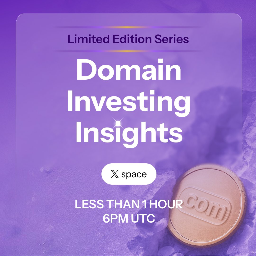 domoracom's tweet photo. 🟣Less than an hour🟣

Join us with @ishmilly live on X Spaces for Domain Investing Insights.

This iswhere domain experts break down the market, the names, and what's worth watching. 

Don't miss it. ⬇️ https://t.co/l6O8s9Crlk