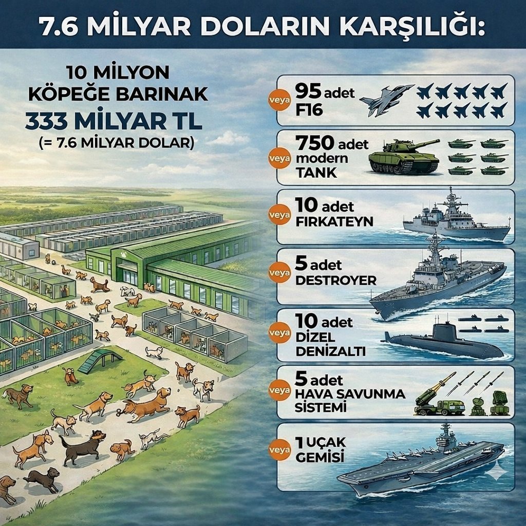 10 milyon köpeğe barınak yapmak için harcanan parayla neler alınabilir?
v <a href="/KopekTehlikesi/">Başıboş Köpek Tehlikesi</a>