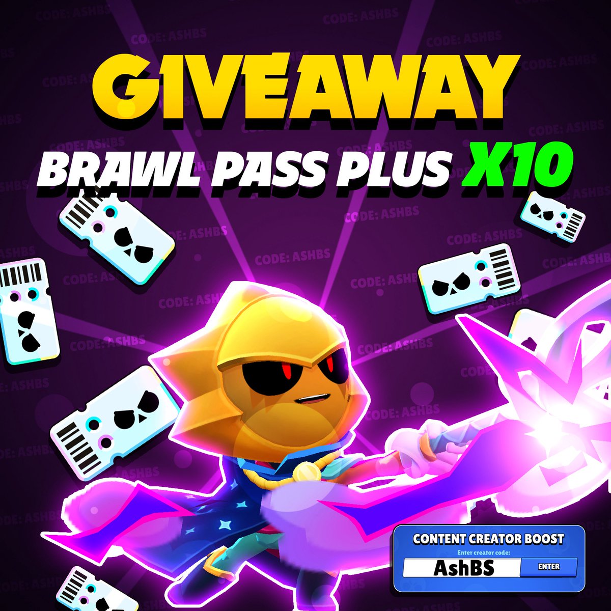 10x Brawl Pass Plus GIVEAWAY! Season 48! 🚨
To Enter:

❤️ Like this post and Follow me <a href="/AshClashYT/">Code: AshBS</a> 
❤️ Comment anything 
❤️ Please use code AshBS in shop! store.supercell.com/en?boost=AshBS

5 winners will be chosen on X and 5 winners on Instagram (follow @ ashbrawl). Good luck!! 🍀
