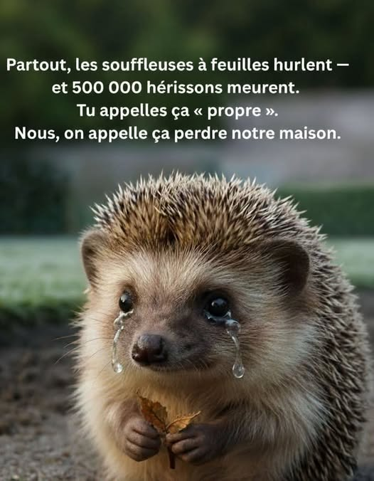 Loovenelle's tweet photo. 💔🦔 Nous dormions dans ces feuilles que tu as aspirées. 
Pour toi, ce n’était qu’un bouton à presser. 
Pour nous… c’était la mort. 
Ratisse à la main. Laisse un coin de nature en paix. 
La « propreté » ne devrait jamais coûter des vies... https://t.co/rOExL0rfSj