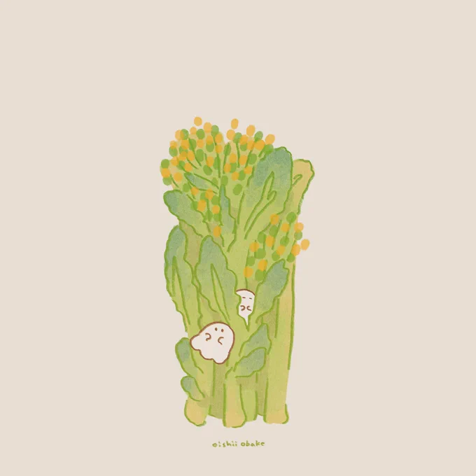 3月の壁紙です。 菜の花(おひたし) #おいしいおばけの壁紙 #フリー壁紙