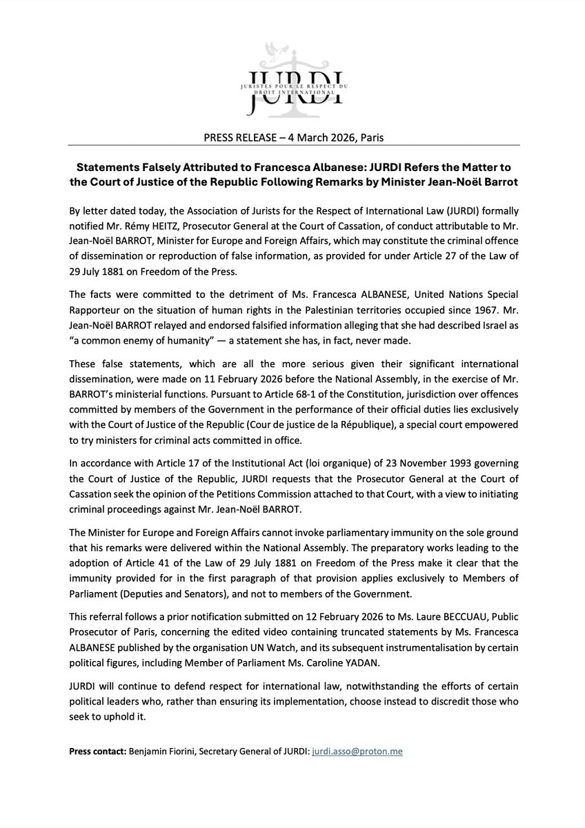 Juristes pour le respect du droit international tweet media