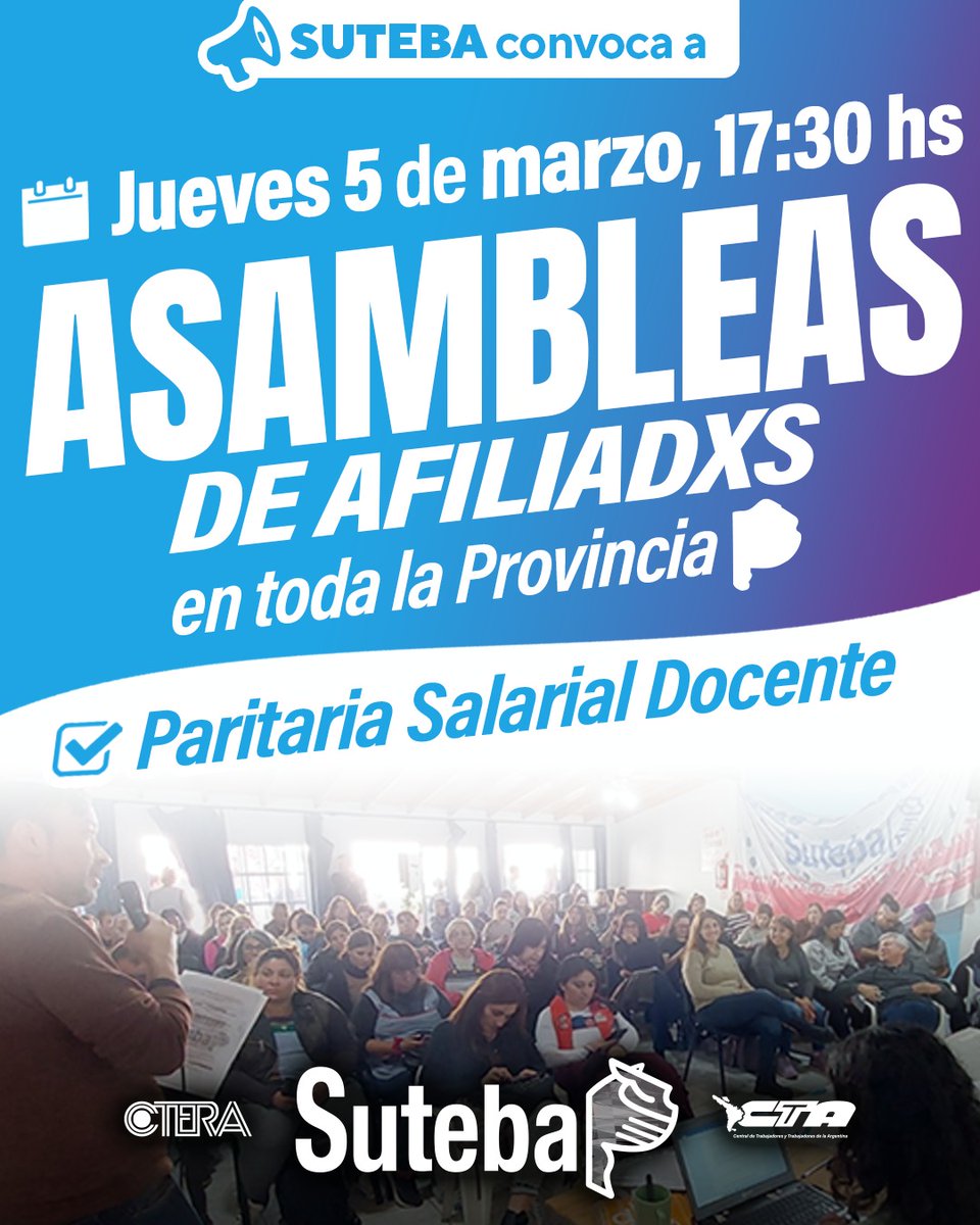 🚨 IMPORTANTE 🚨 
👥 Asambleas de afiliadxs en toda la Provincia

#DemocraciaSindical
