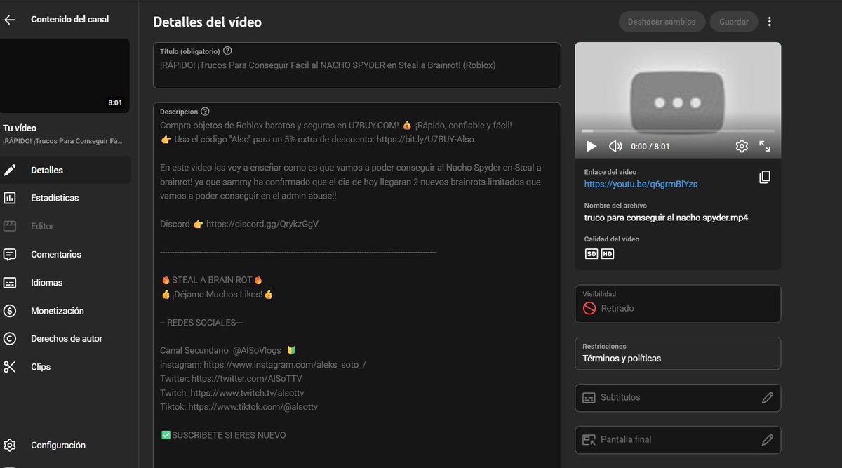 AlSoTTV's tweet photo. En los últimos meses he trabajado con U7BUY, una plataforma conocida dentro de la comunidad de videojuegos. Sin embargo, quiero aclarar que en ninguna parte del video ni en su descripción se promueven actividades ilegales. @YouTube https://t.co/XPR75XOERb