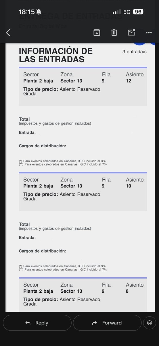 ‼️VENDO 3 ENTRADAS FUTTTURA TINI MADRID 

3 entradas en grada para martes 26 de enero 2027 en el Movistar Arena de Madrid porque hemos conseguido otras en otra localización
Las entradas son: 
Asiento Reservado Grada x 3
Sector 2B-13 • Fila 9 • Asientos 8, 10, 12
MD📨 #FUTTTURA