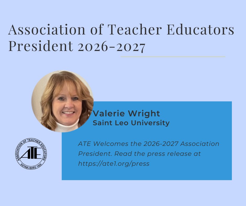 AssocTeacherEd's tweet image. ATE Welcomes the 2026-2027 Association President. Read the press release at ate1.org/press #announcement #press #members