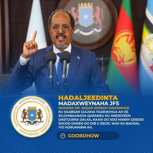 Apdimaajid_'s tweet photo. The President of the Federal Republic of Somalia, His Excellency Hassan Sheikh Mohamud, will soon deliver a speech on the historic success of the National Assembly in approving the country's Constitution, which has undergone a long process of review and completion. https://t.co/APCbDLXT01