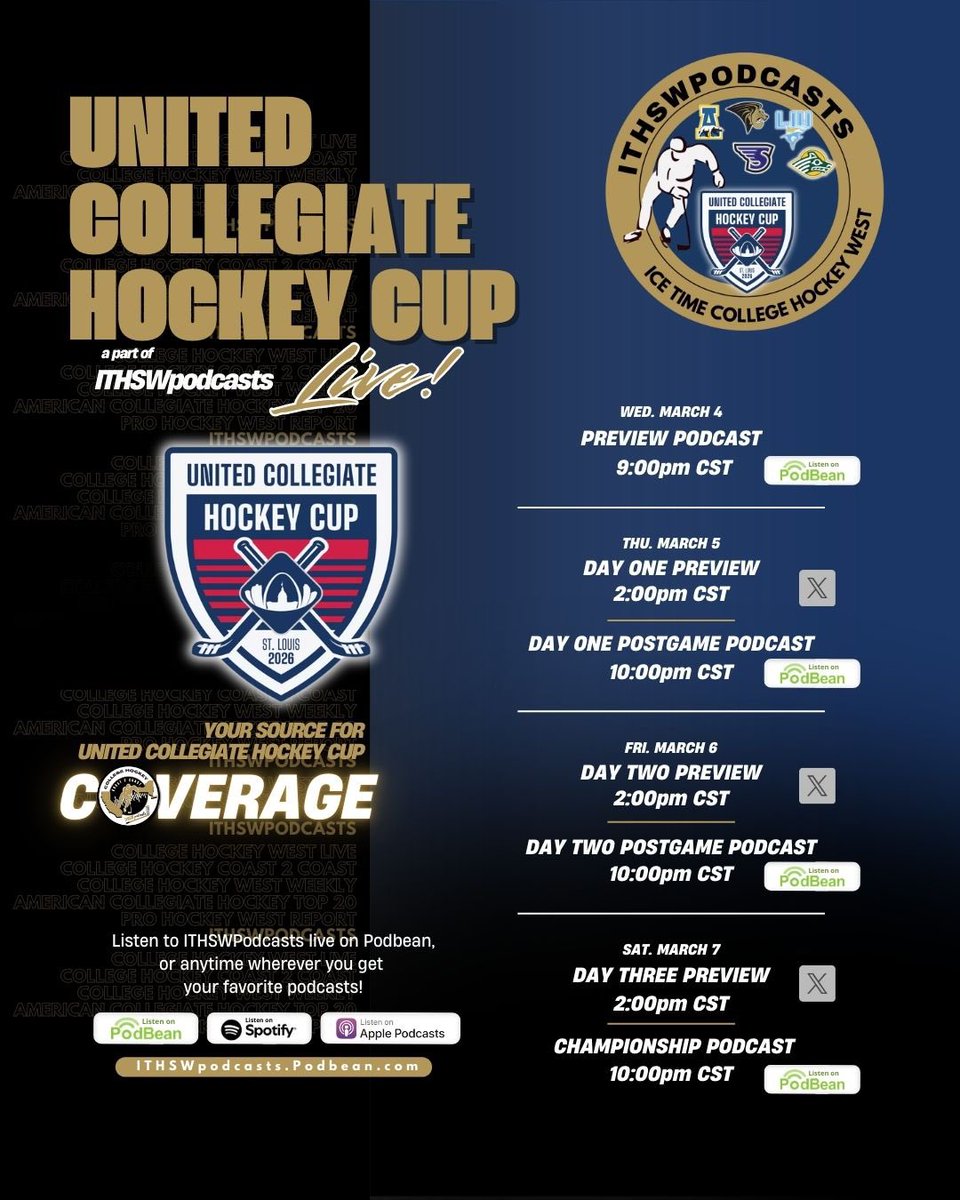 United College Hockey Cup Live! CollegePucksC2C <a href="/ITHSWPaul/">ITHSWPaul</a> <a href="/ITHSWTom/">ITHSWTom</a> <a href="/UAAHockey/">UAA Hockey</a> <a href="/StonehillMIH/">Stonehill Ice Hockey</a> <a href="/DavidBerard30/">David Berard</a> <a href="/LULionsHockey/">Lindenwood Hockey</a> <a href="/LU_Lions/">Lindenwood Athletics</a> <a href="/CoomerJason/">Jason Coomer</a> <a href="/STLCIC/">Centene Community Ice Center</a> <a href="/LIUMHockey/">LIU Men’s Ice Hockey</a> <a href="/briles15/">Brendan Riley</a> <a href="/NanooksHockey/">Alaska Hockey</a> <a href="/ErikLargen/">Erik Largen</a> <a href="/Atlantic_Hockey/">Atlantic Hockey America</a> <a href="/TheNCHC/">The NCHC</a>  <a href="/CCHAHockey/">CCHA</a> <a href="/B1GHockey/">Big Ten Hockey</a>  #ITHSWpodcasts