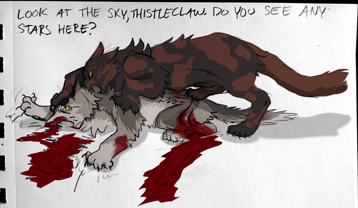 bramblebokchoy's tweet photo. thinking abt this old art i never posted where redtail is just killing thistleclaw to death https://t.co/m7Bh25VWyP