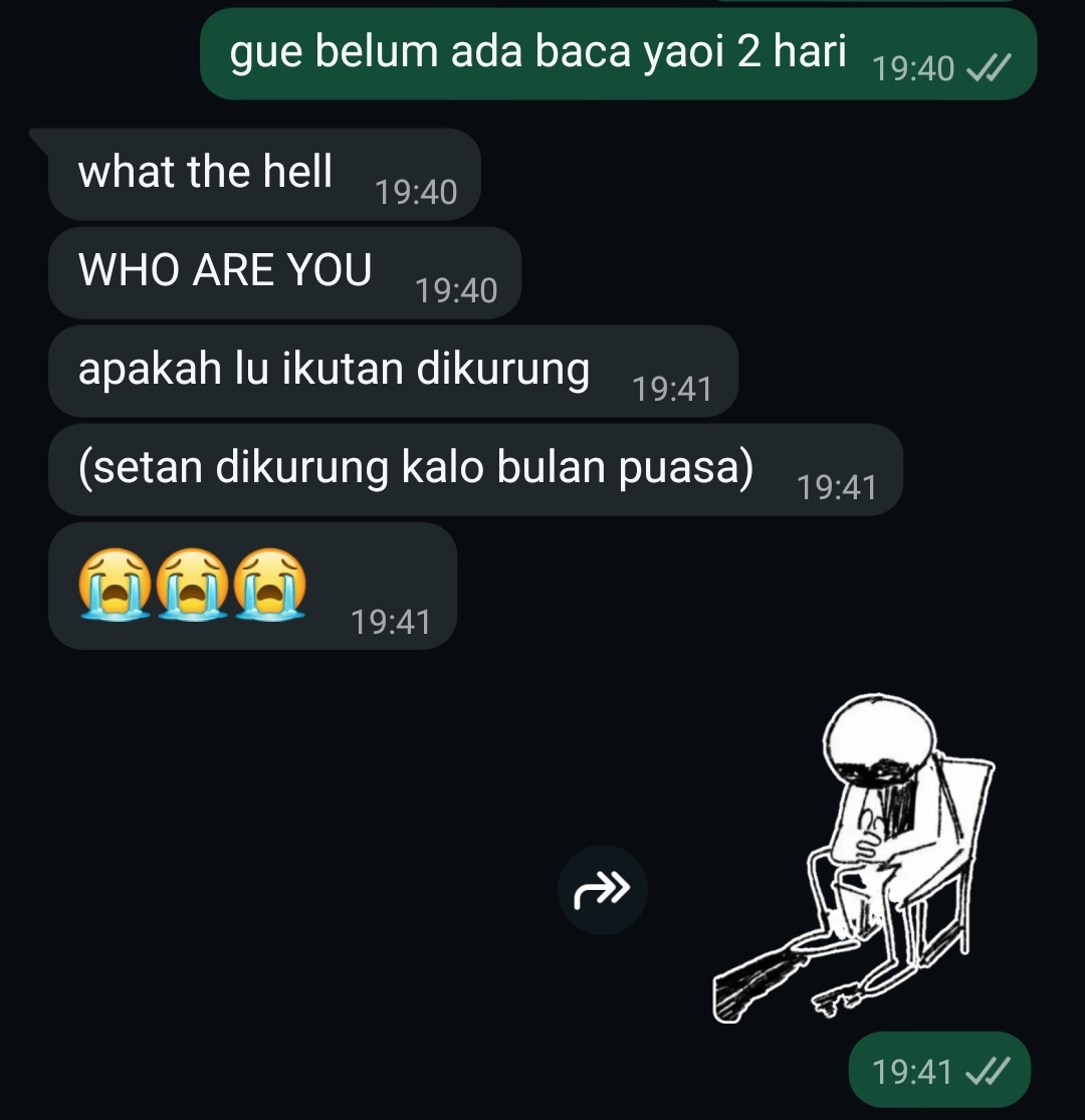 dzurin's tweet photo. when you did something that isnt your usual self:

gue baca yaoi tiap hari dan jadwal tidur gue biasanya paling cepet tuh jam 3 pagi wkkwkwks https://t.co/aAzIpAG7qG