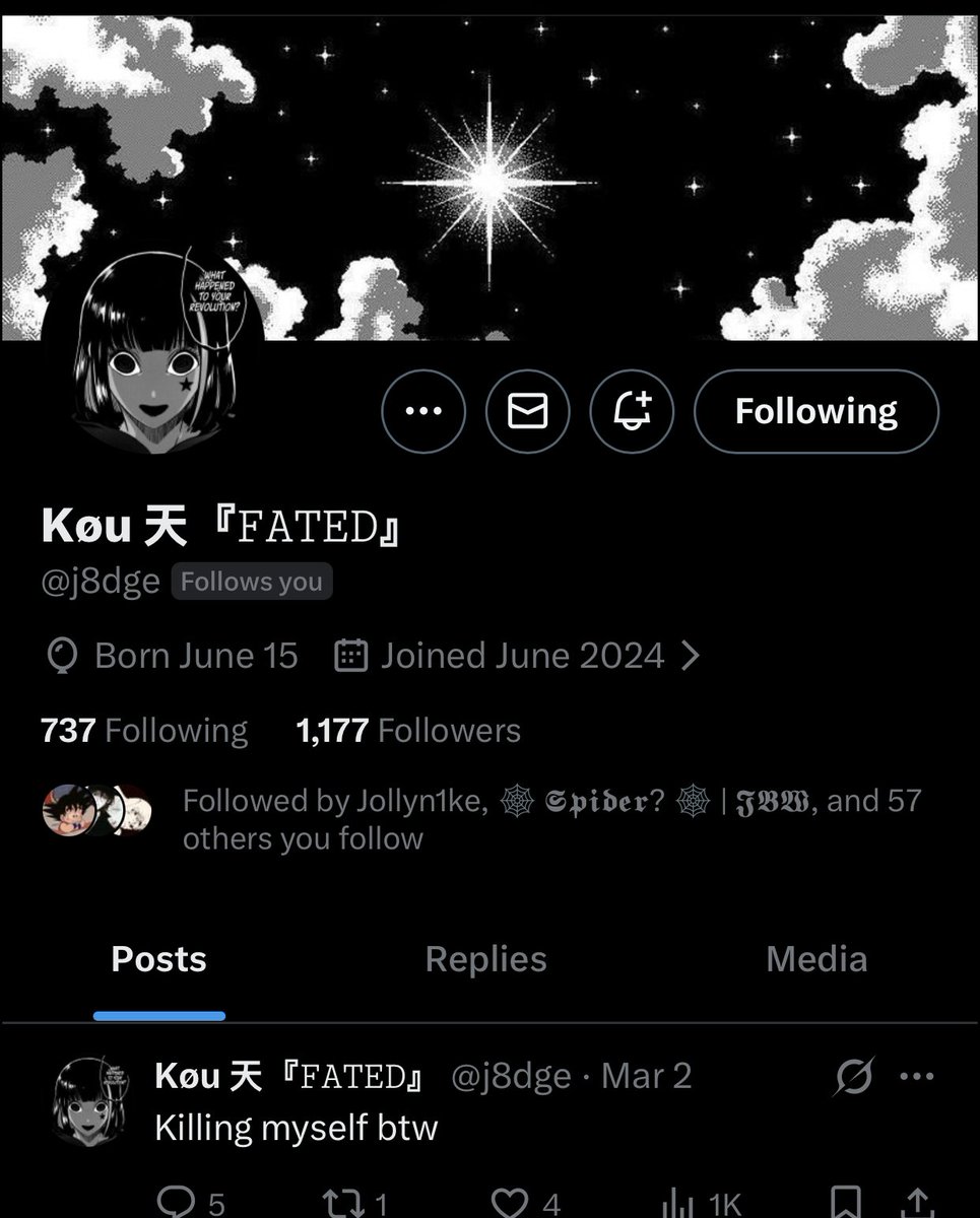 Can someone check on <a href="/j8dge/">Køu 天『𝙵𝙰𝚃𝙴𝙳』</a> or tell me if he’s ok, I’m worried he may have killed himself