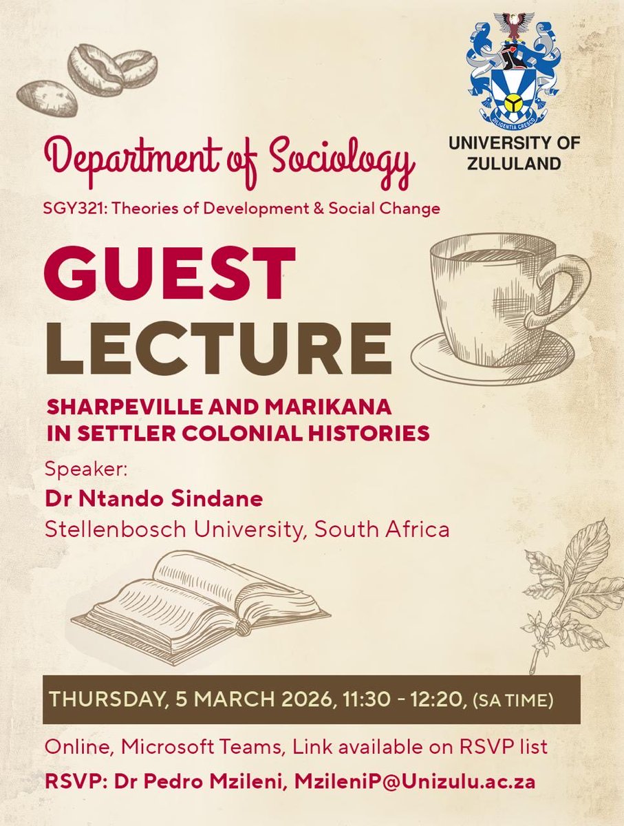 PedroMzileni's tweet photo. 🎙️📚 Here’s another online chat I’ve arranged. You’re welcome to join us on the link provided: “Sharpeville and Marikana in Settler Colonial Histories” by Dr Ntando Sindane (SU) @DrSindane —- tomorrow, Thursday, 5 March 2026, 11:30 (SA Time) on Ms Teams 🔗 https://t.co/aQNbXQj1Lf https://t.co/bXFKjrJRS2