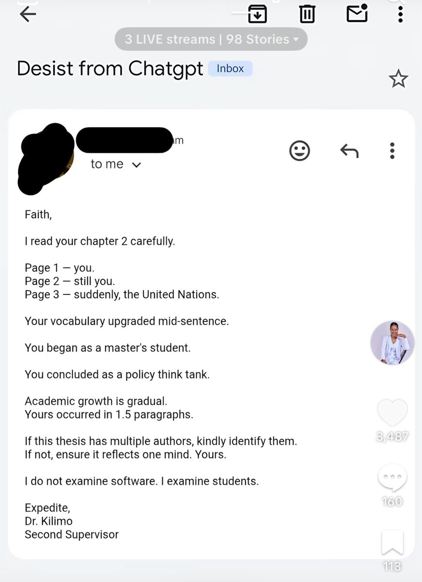 Faith’s supervisor picked up that she used ChatGPT in her research 😭😭😭😭😭😭
