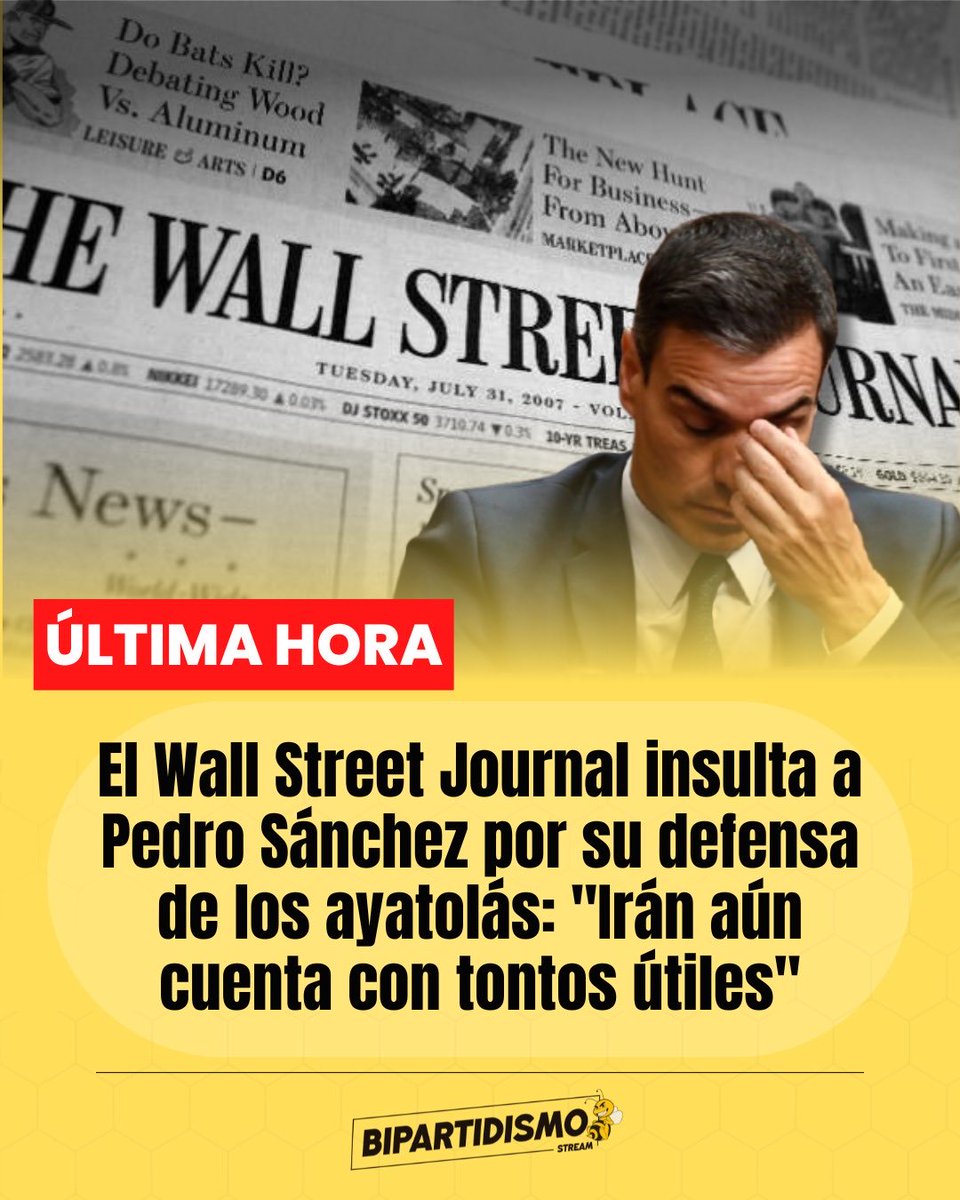 🔴 ÚLTIMA HORA | El Wall Street Journal insulta a Pedro Sánchez por su defensa de los ayatolás: “Irán aún cuenta con tontos útiles”.

gaceta.es/espana/el-wall…