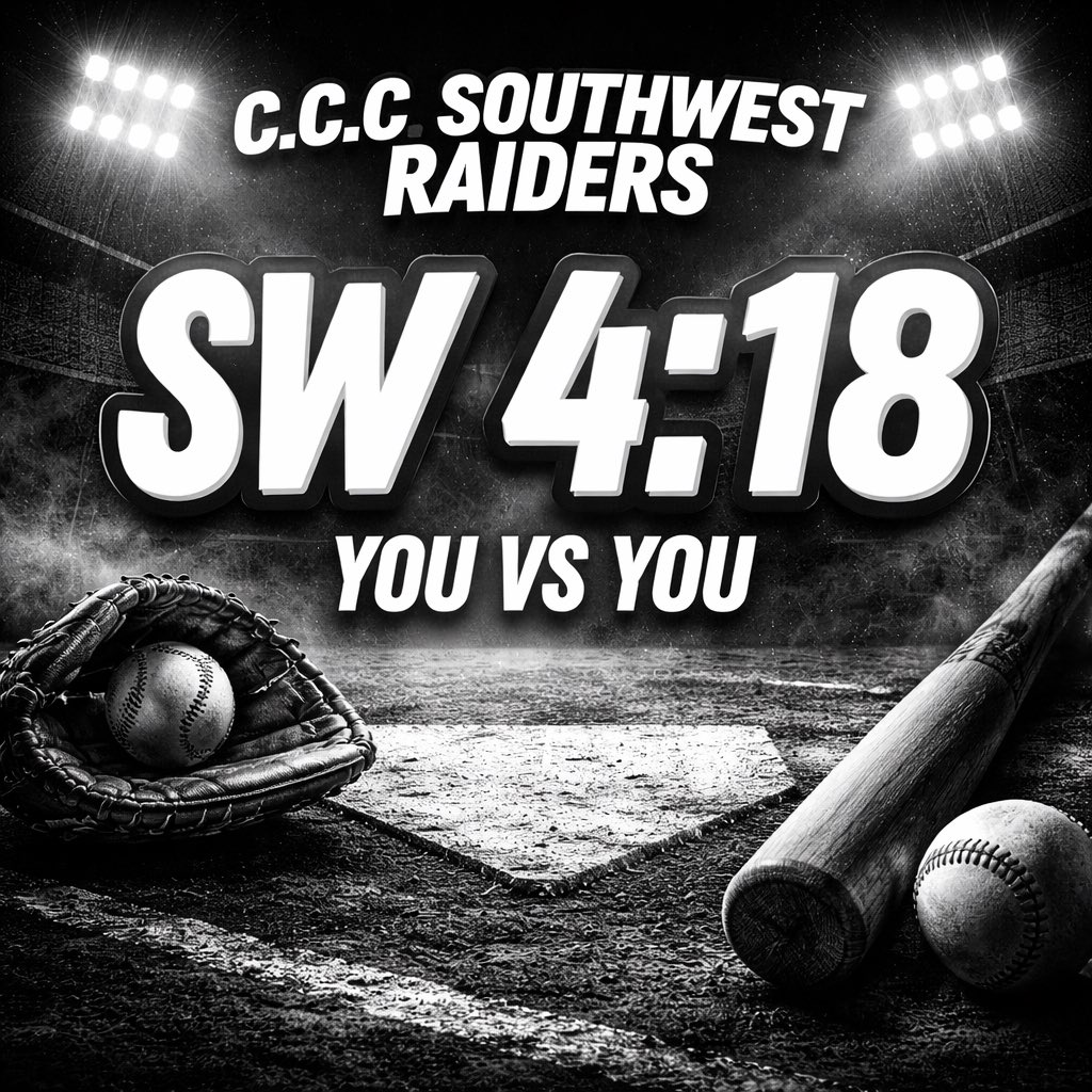 SW_Raidersbase's tweet photo. YOU VS YOU.

No excuses.
No shortcuts.
Just work.

⚾ C.C.C. Southwest Raiders Baseball
#Raiders https://t.co/FfzMs7TQEE